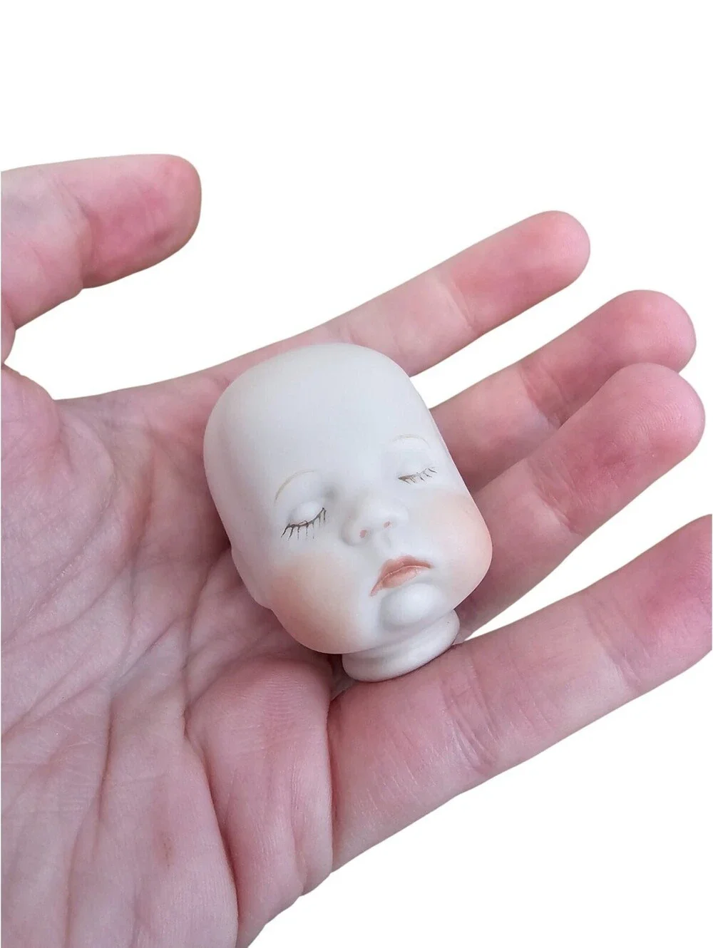 Vintage Hand Painted Bisque Doll Head Baby Intricate Closed Eyes Sleeping